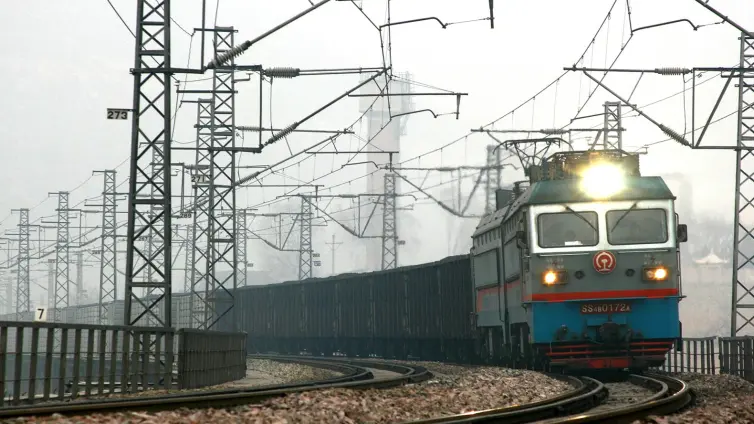Freight train on railway track.