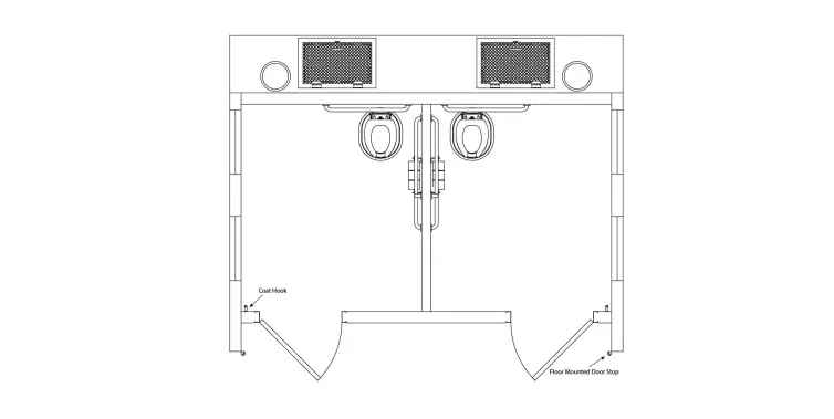 Double Cascadian vault restroom floorplan.