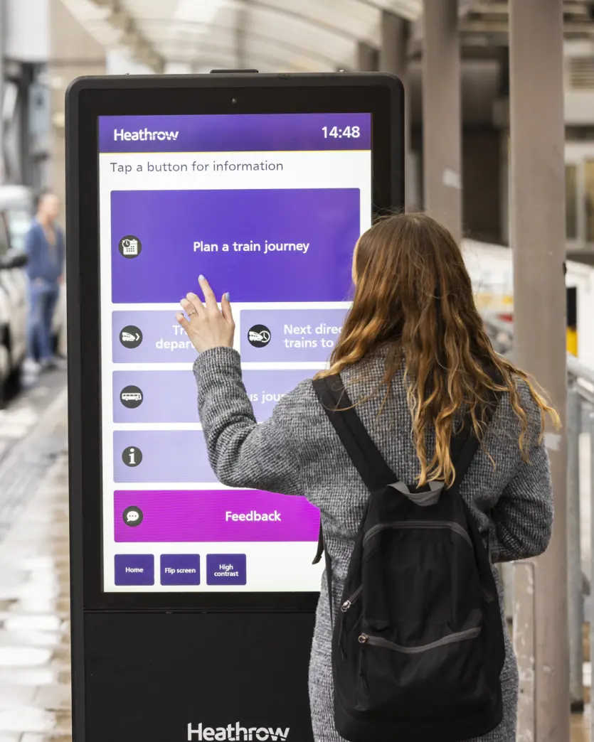 inform digital totem outside at heathrow airport.