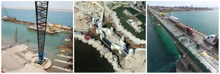 three images side by side of bridges over waterways.