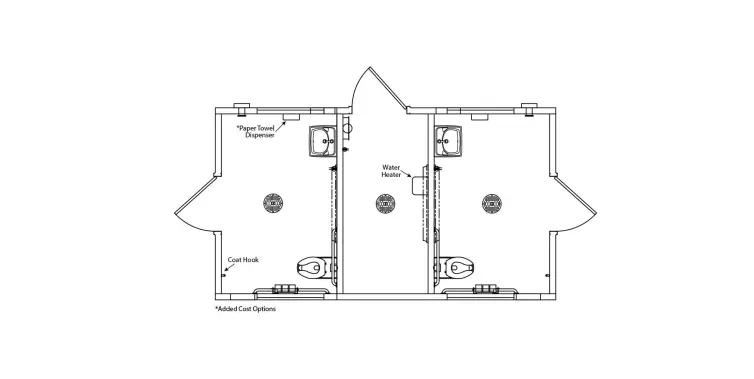 Ozark II flush restroom floorplan.