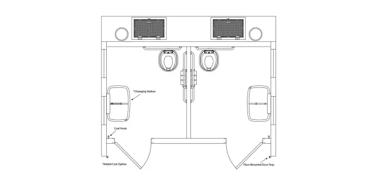Double Rocky Mountain vault restroom floorplan.