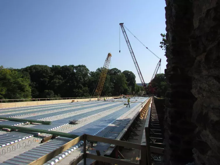 steel bridge forms shown in place on the Fern Hollow Bridge in Pittsburgh, PA.