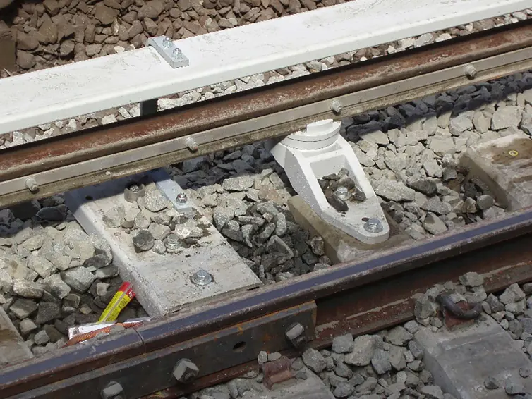 closeup of a railroad track.