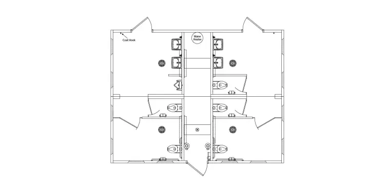 Taos flush restroom floorplan.
